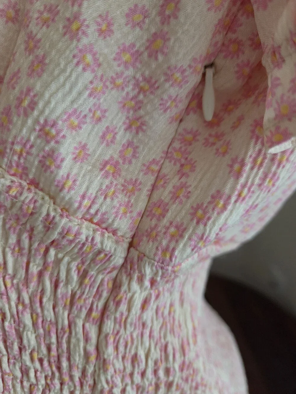 Pink Puff-Sleeve Smocked Women's Top